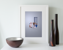 Load image into Gallery viewer, Modern family portrait in a 3D cut out effect letter J and their surname displayed in an elegant typeface underneath. Beautifully framed in a white wood picture frame