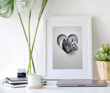 Load image into Gallery viewer, Two Pets/People in Heart Print Mount Only or Framed (from two photos)