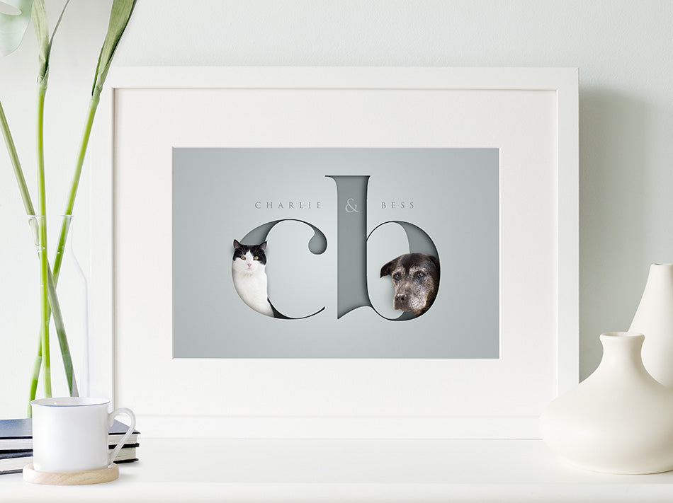 Two Pets in Serif Letters Framed