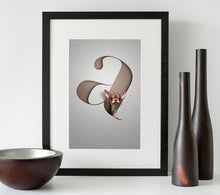 Load image into Gallery viewer, cute little chihuahua dog looking out of a 3D looking letter in a black wooden frame