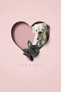 Two Pets/People in Heart Print Mount Only or Framed (from two photos)